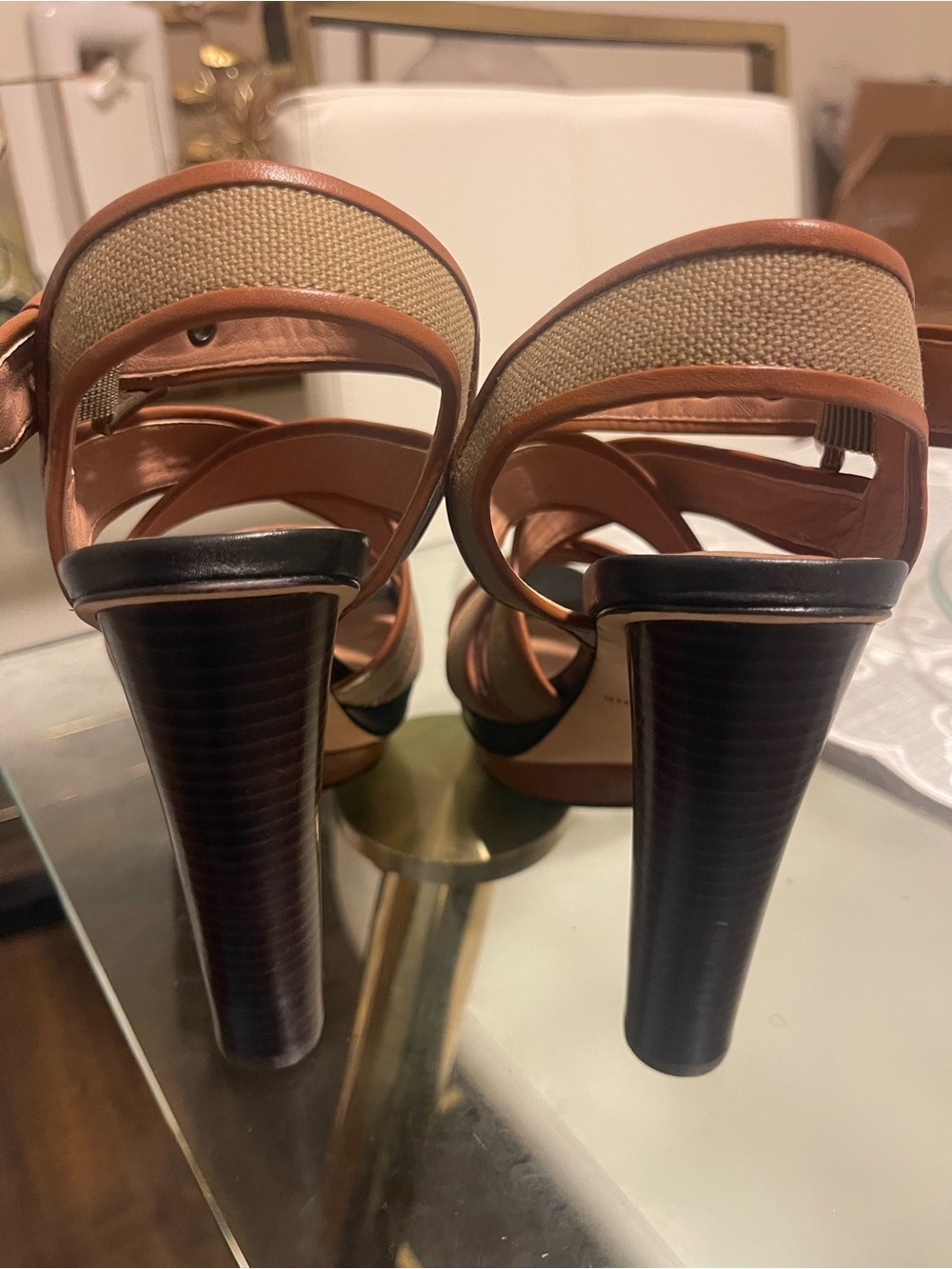 Women's Tan and Beige High Heel Sandals
